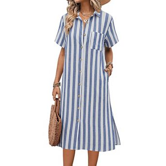 Zeagoo Women's Casual Midi Short Sleeve Button Down Shirt Dress Beach Cover Up with Pocket