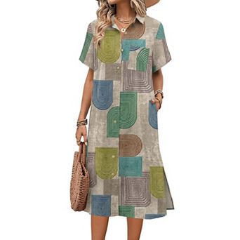 Zeagoo Women's Casual Midi Short Sleeve Button Down Shirt Dress Beach Cover Up with Pocket