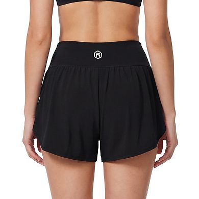 Attraco Women's High Waisted 2-in-1 Side Split Pocket Swim Shorts