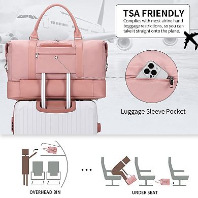 21" Canvas Weekender Bag for Women with Shoe Compartment Toiletry Pouch