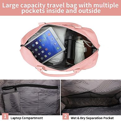 21" Canvas Weekender Bag for Women with Shoe Compartment Toiletry Pouch