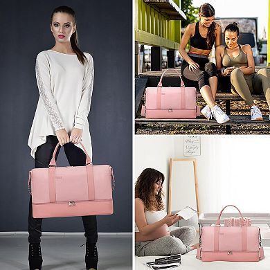 21" Canvas Weekender Bag for Women with Shoe Compartment Toiletry Pouch