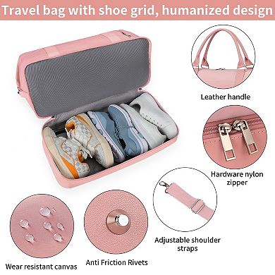 21" Canvas Weekender Bag for Women with Shoe Compartment Toiletry Pouch