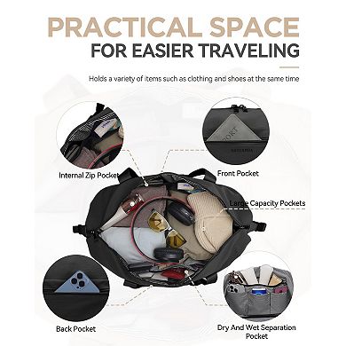 21" Nylon Weekender Bag with Shoe Compartment 3 Pouches Waterproof