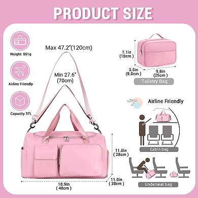 Women's 37L Gym Duffle Bag with Shoe & Wet Pocket Carry-On Weekender