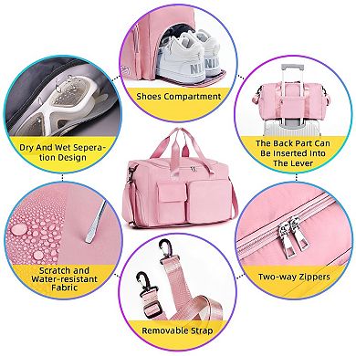 Women's 37L Gym Duffle Bag with Shoe & Wet Pocket Carry-On Weekender