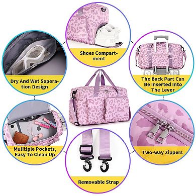 Women's 37L Gym Duffle Bag with Shoe & Wet Pocket Carry-On Weekender