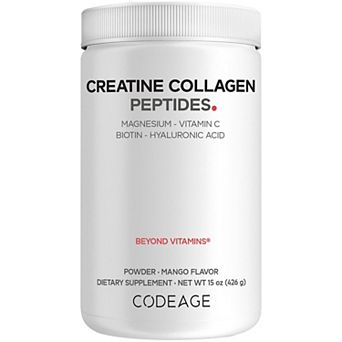 Codeage Creatine Collagen Peptides, Biotin, Magnesium, Hyaluronic Acid, Vit C, Mango Flavor, 15 oz