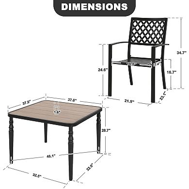 5PCS Patio Dining Set with Umbrella Hole, Faux Wood Tabletop, Stackable Design Chairs, Black