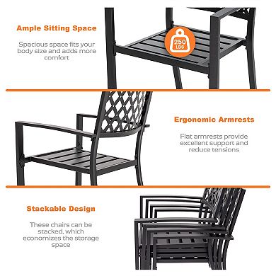 5PCS Patio Dining Set with Umbrella Hole, Faux Wood Tabletop, Stackable Design Chairs, Black