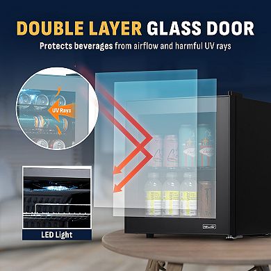 Newair 60 Can Beverage Fridge with Glass Door, Small Freestanding Mini Fridge in Black