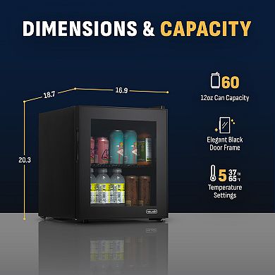 Newair 60 Can Beverage Fridge with Glass Door, Small Freestanding Mini Fridge in Black
