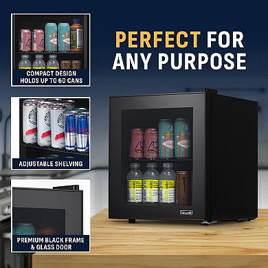 Newair 60 Can Beverage Fridge with Glass Door, Small Freestanding Mini Fridge in Black