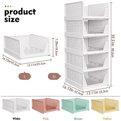 5-Pack Stackable Foldable Closet Storage Bins 16.7x13x7in