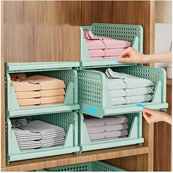5-Pack Stackable Foldable Closet Storage Bins 16.7x13x7in