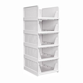 5-Pack Stackable Foldable Closet Storage Bins 16.7x13x7in