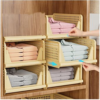 5-Pack Stackable Foldable Closet Storage Bins 16.7x13x7in