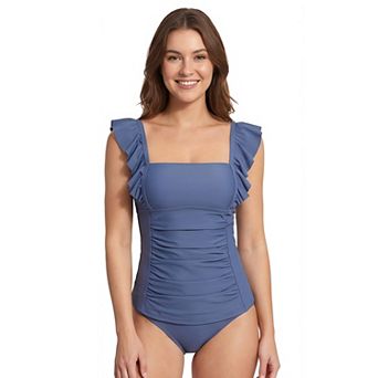 Women's Ruffle Square Neck Ruched Tankini Set Tummy Control Swimsuit