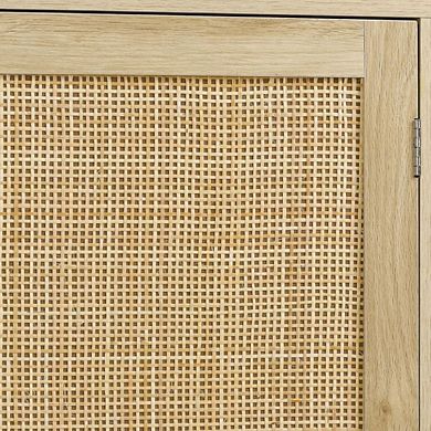 Rattan-Decorated Buffet Storage Cabinet