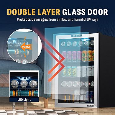 Newair 160 Can Freestanding Beverage Fridge in Stainless Steel with SplitShelf