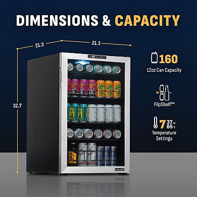 Newair 160 Can Freestanding Beverage Fridge in Stainless Steel with SplitShelf