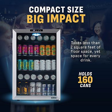 Newair 160 Can Freestanding Beverage Fridge in Stainless Steel with SplitShelf