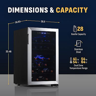 Newair Freestanding 43 Bottle Dual Zone Compressor Wine Fridge with Adjustable Racks