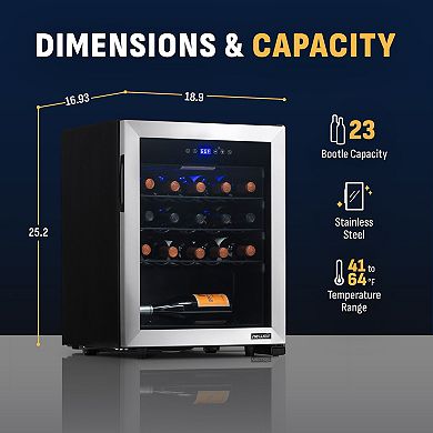 Newair Freestanding 23 Bottle Compressor Wine Fridge with Adjustable Racks