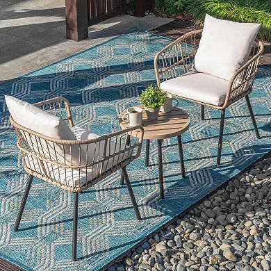 3-Piece Metal and PE Wicker Patio Bistro Set with Soft Cushions, Beige
