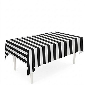 2-Pack Black & White Striped Tablecloths, Plastic, Waterproof, Rectangle