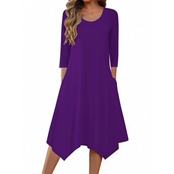 Zeagoo Women's 3/4 Sleeve Scoop Neck Midi Dress Elegant Fit and Flare Vacation Sundress with Pockets