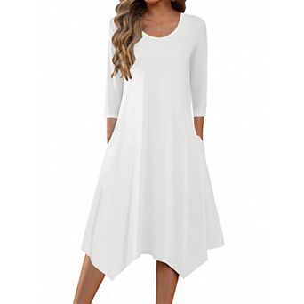 Zeagoo Women's 3/4 Sleeve Scoop Neck Midi Dress Elegant Fit and Flare Vacation Sundress with Pockets
