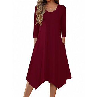 Zeagoo Women's 3/4 Sleeve Scoop Neck Midi Dress Elegant Fit and Flare Vacation Sundress with Pockets
