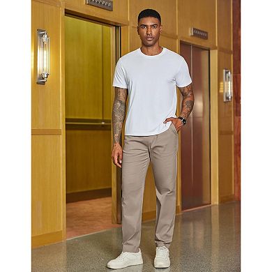 COOFANDY Men' Casual Pants Drawstring Elastic Waist Chino Pants Straight Leg Slacks Cotton Twill