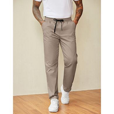 COOFANDY Men' Casual Pants Drawstring Elastic Waist Chino Pants Straight Leg Slacks Cotton Twill