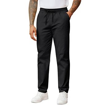 COOFANDY Men' Casual Pants Drawstring Elastic Waist Chino Pants Straight Leg Slacks Cotton Twill