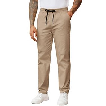 COOFANDY Men' Casual Pants Drawstring Elastic Waist Chino Pants Straight Leg Slacks Cotton Twill