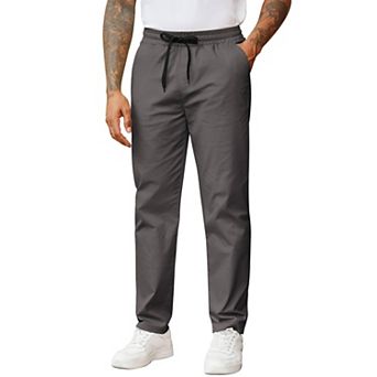 COOFANDY Men' Casual Pants Drawstring Elastic Waist Chino Pants Straight Leg Slacks Cotton Twill