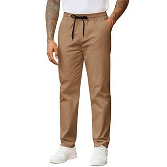 COOFANDY Men' Casual Pants Drawstring Elastic Waist Chino Pants Straight Leg Slacks Cotton Twill