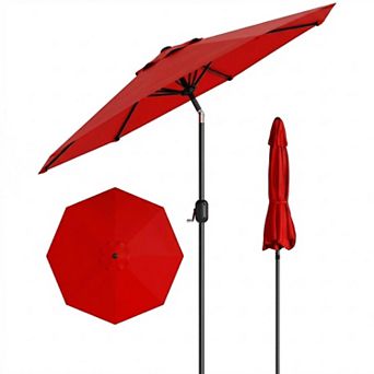 10FT Outdoor Patio Market Umbrella with Crank Lift & Tilt Function, 8 Sturdy Ribs, UV Protection
