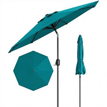 10FT Outdoor Patio Market Umbrella with Crank Lift & Tilt Function, 8 Sturdy Ribs, UV Protection