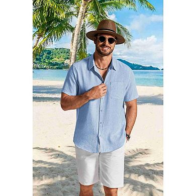 COOFANDY Men' Button Down Shirts Short Sleeve Casual Shirt Summer Beach Textured Shirts