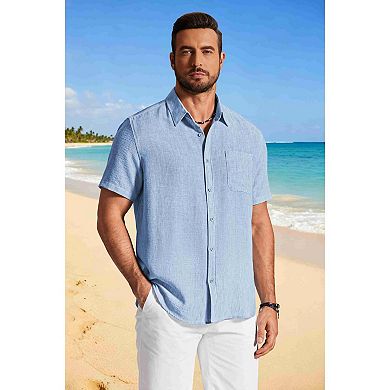 COOFANDY Men' Button Down Shirts Short Sleeve Casual Shirt Summer Beach Textured Shirts
