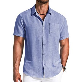 COOFANDY Men' Button Down Shirts Short Sleeve Casual Shirt Summer Beach Textured Shirts