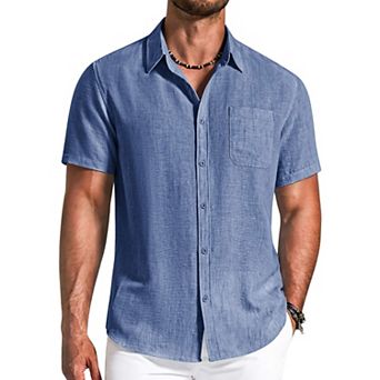 COOFANDY Men' Button Down Shirts Short Sleeve Casual Shirt Summer Beach Textured Shirts