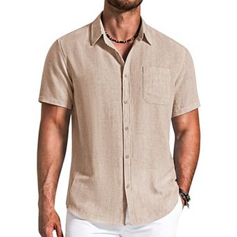 COOFANDY Men' Button Down Shirts Short Sleeve Casual Shirt Summer Beach Textured Shirts