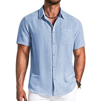 COOFANDY Men' Button Down Shirts Short Sleeve Casual Shirt Summer Beach Textured Shirts