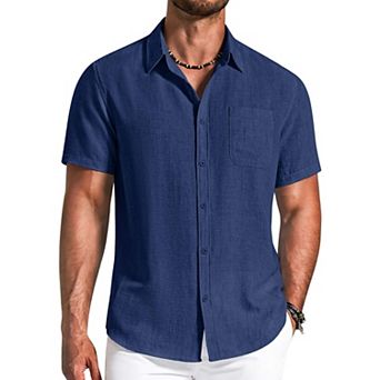 COOFANDY Men' Button Down Shirts Short Sleeve Casual Shirt Summer Beach Textured Shirts