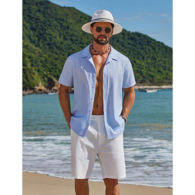 COOFANDY Men' Button Down Short Sleeve Casual Shirts Textured Summer Beach Hawaii Shirts