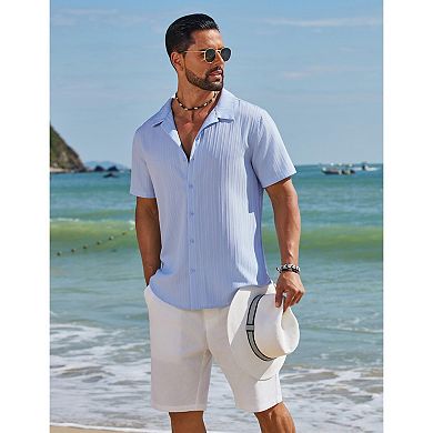 COOFANDY Men' Button Down Short Sleeve Casual Shirts Textured Summer Beach Hawaii Shirts